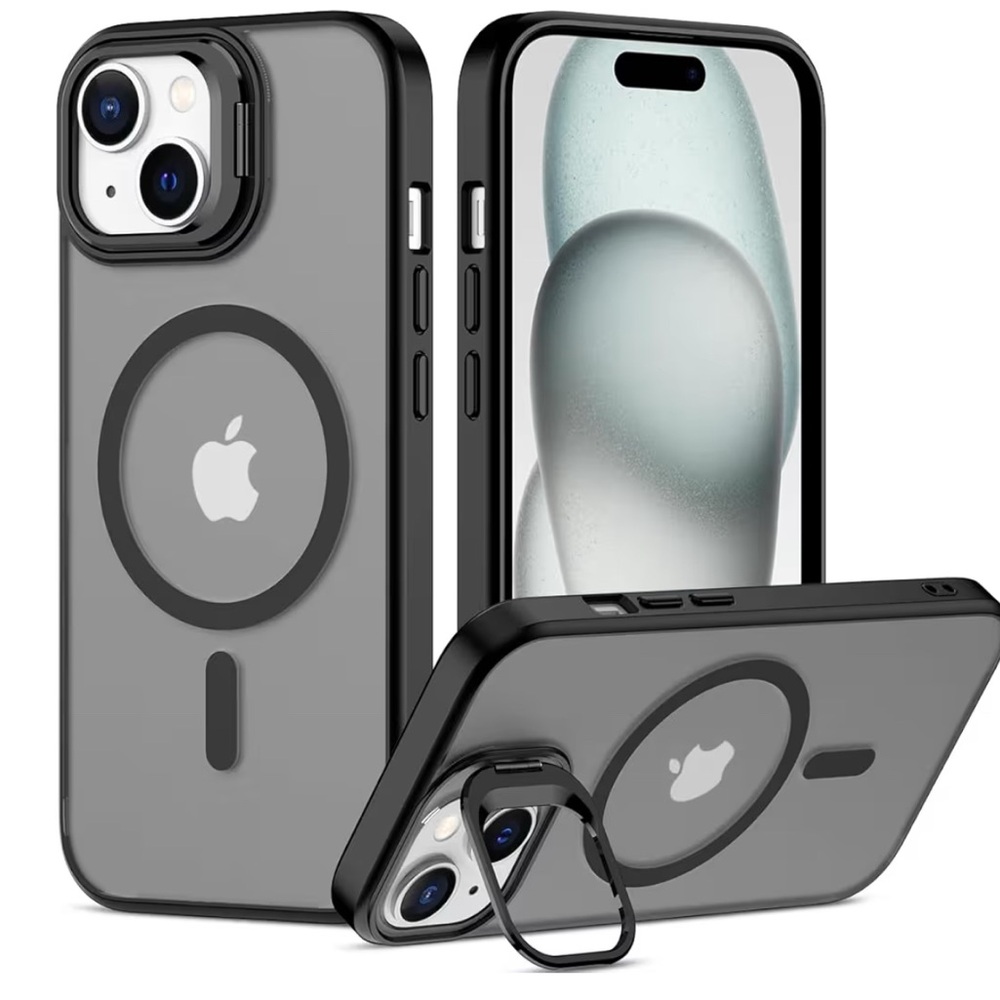 NWT Nvollnoe iPhone 15 Pro Case MagSafe With Kickstand Clear/Black Phone Case